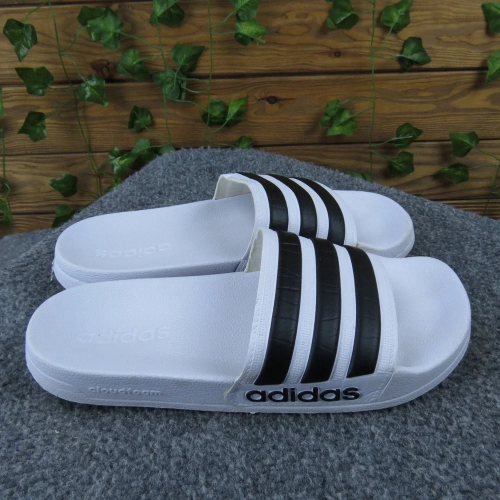 Adidas Adilette Cloudfoam Plus Slides Men's White Black Stripe‎ Size 6
